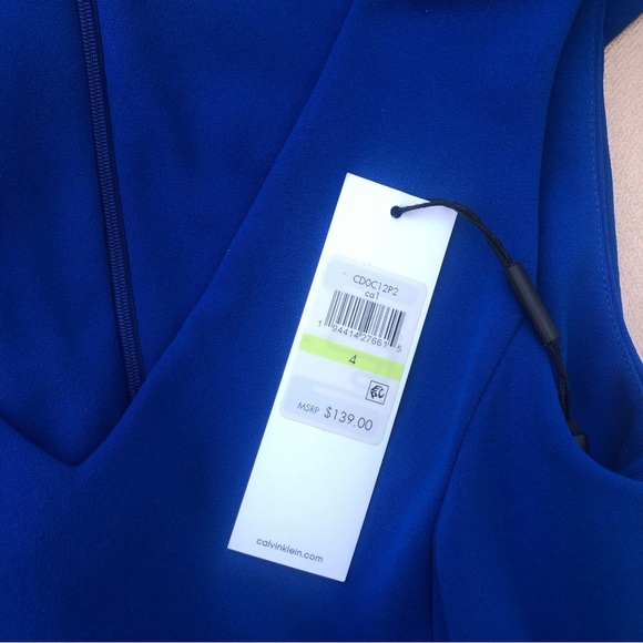 Calvin Klein Sleeveless V neck Pockets Belted Wide Leg Jumpsuit Royal Blue 4 - Picture 11 of 13